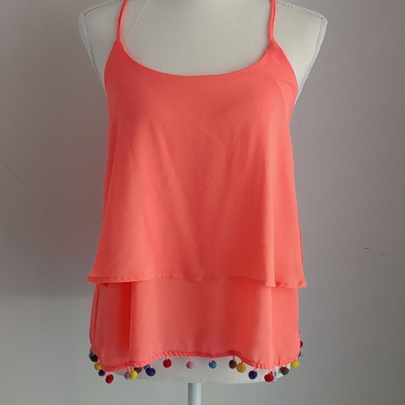 Women summer 😎pom pom neon orange tank top - Picture 1 of 3